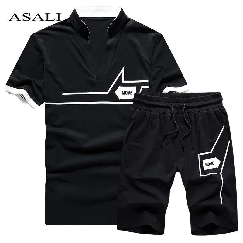 Повседневное модные Для мужчин мужской спортивный костюм летний комплект Для мужчин шорты костюмы Jogger Спорт Спортивная одежда мужской 2019
