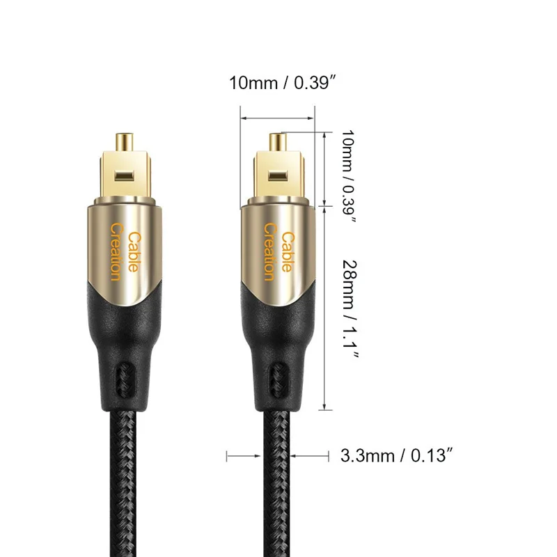 

Toslink Male to Toslink Male Digital Optical SPDIF Audio Cable, Braided Fiber Cable with Metal Connectors,