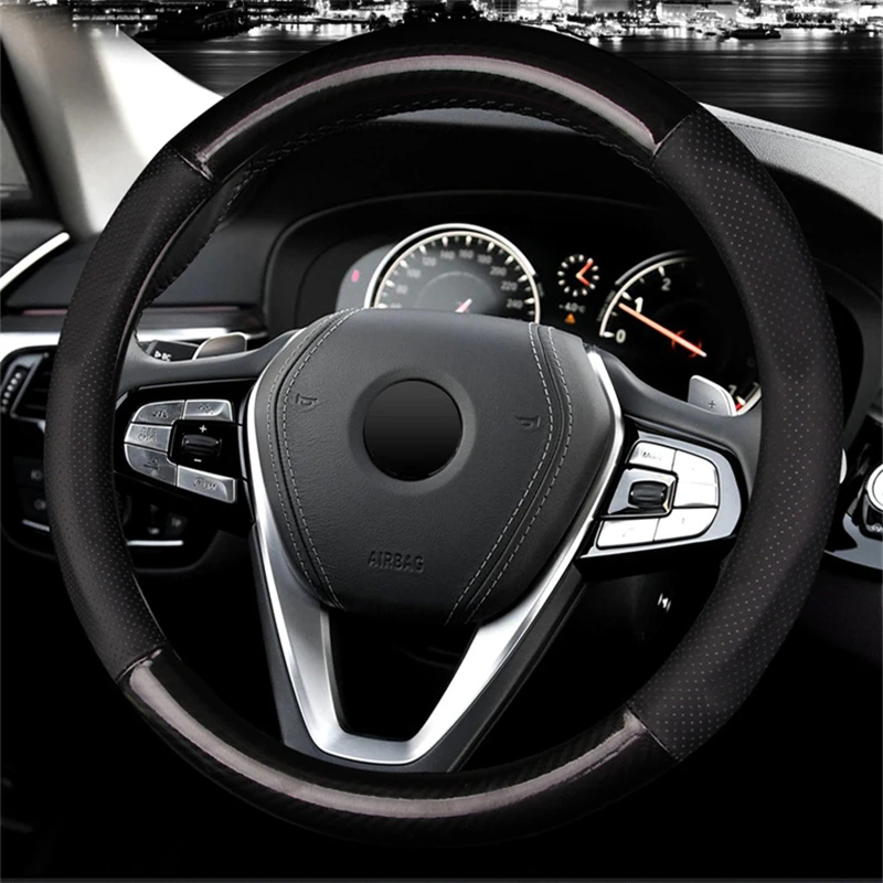 

1pc Car Steering Wheel Cover Carbon Fiber Genuine Leather flip fur sports Protection For BMW 5 series / 3 series / 7series / X5