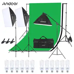 Andoer Фотостудия освещения Комплект Softbox + светло-подставка + лампа Разъем + консольные Stick + фон + фон Стенд + пружинным зажимом