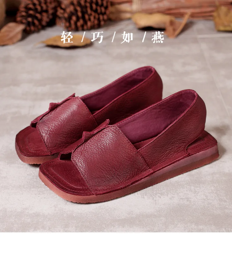 Г., женские босоножки Летняя обувь новые сандалии из натуральной кожи с мягкой подошвой женские сандалии на плоской платформе - Цвет: Красный