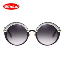 Winla Diseño de Moda de Las Mujeres Clásicas Gafas de Sol de Gradiente Lente Marco Redondo Gafas Shades gafas de sol de Lujo Del Brillo Del Centelleo WL1133