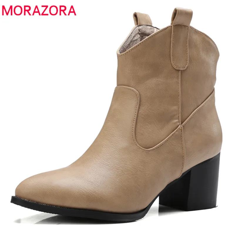 

MORAZORA 2019 new arrival ankle boots for women pointed toe autumn winter boots slip on high heels boots woman shoes