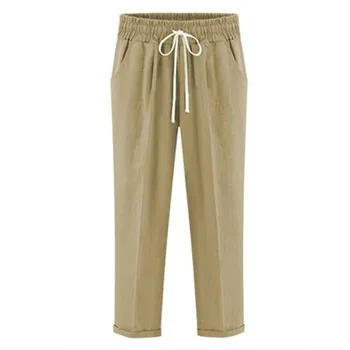

Hchenli women linen pants Summer Women Harem khaki Pants plus size Causal Pants big size Trousers M-5XL 6XL 7XL black blue Khaki