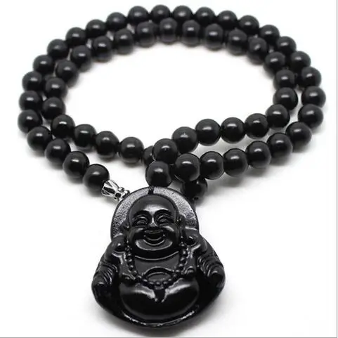 buddha pendant necklace maitreya needle chain beads stone friends simple natural