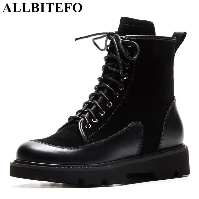 

ALLBITEFO brand natural genuine leather women ankle boots winter fashion girls work martin boots shoes motorcycle boots high