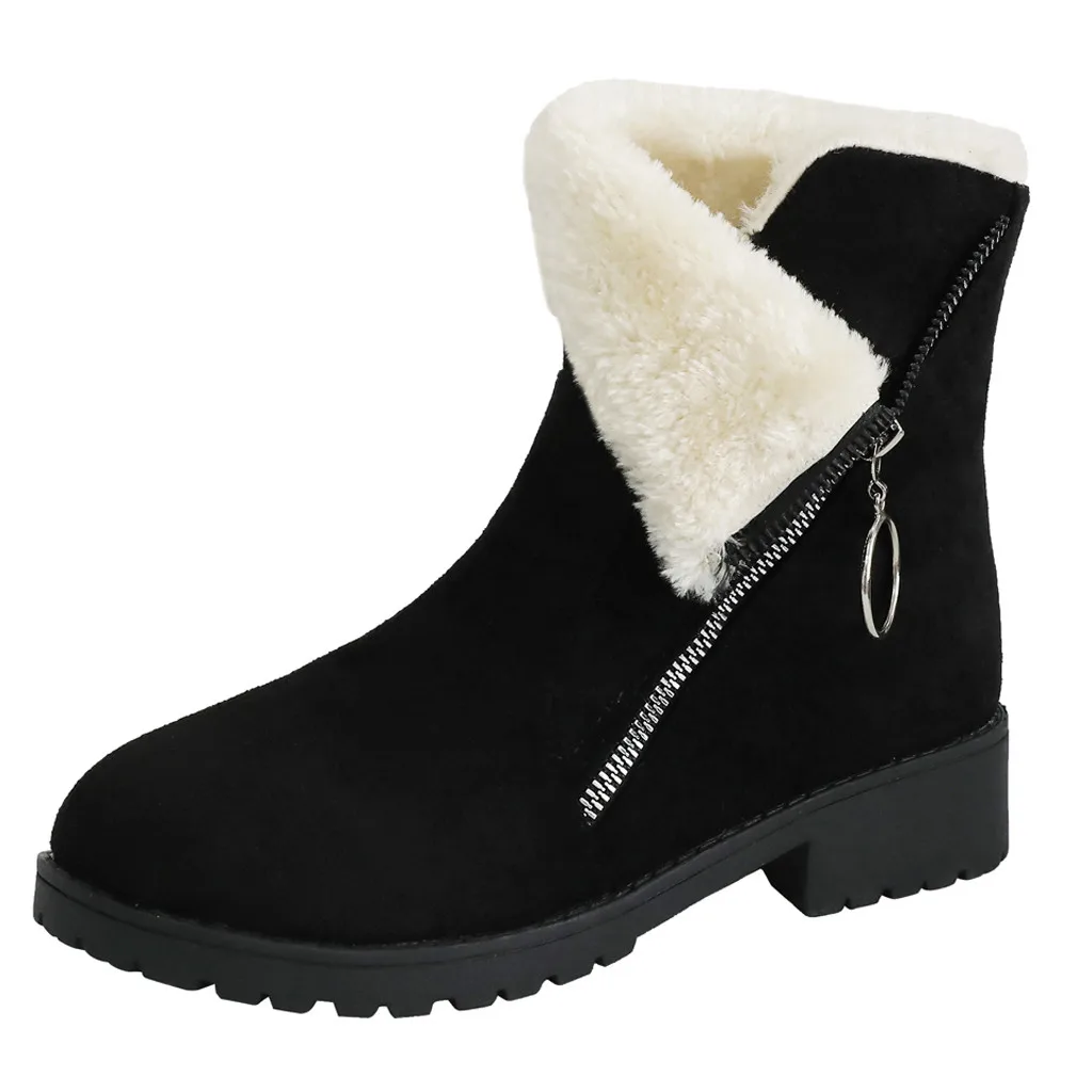 

SAGACE 2019 Women's boots thick solid color square high heels zipper suede warm snow boots round head shoes new listing