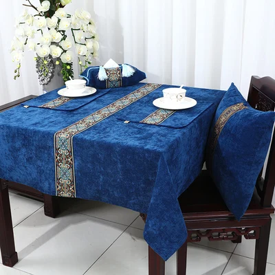 Многоразмерная длина, кружевная Лоскутная скатерть, Высококачественная декоративная скатерть для кофейного стола, европейский стиль, бархатная скатерть - Цвет: Тёмно-синий