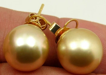 

wb002 charming 9-10mm natural Australian south sea golden pearl earrings 14k
