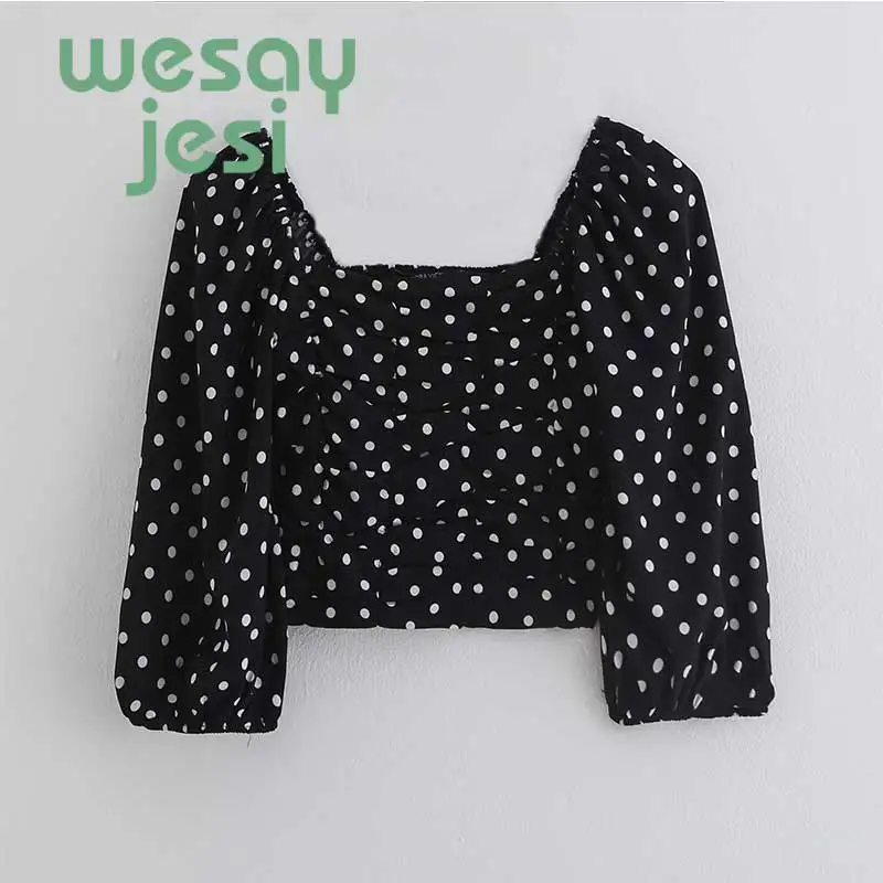 

Fashion woman shirt 2019 square collet polka dot kimono blouse womens tops and blouses