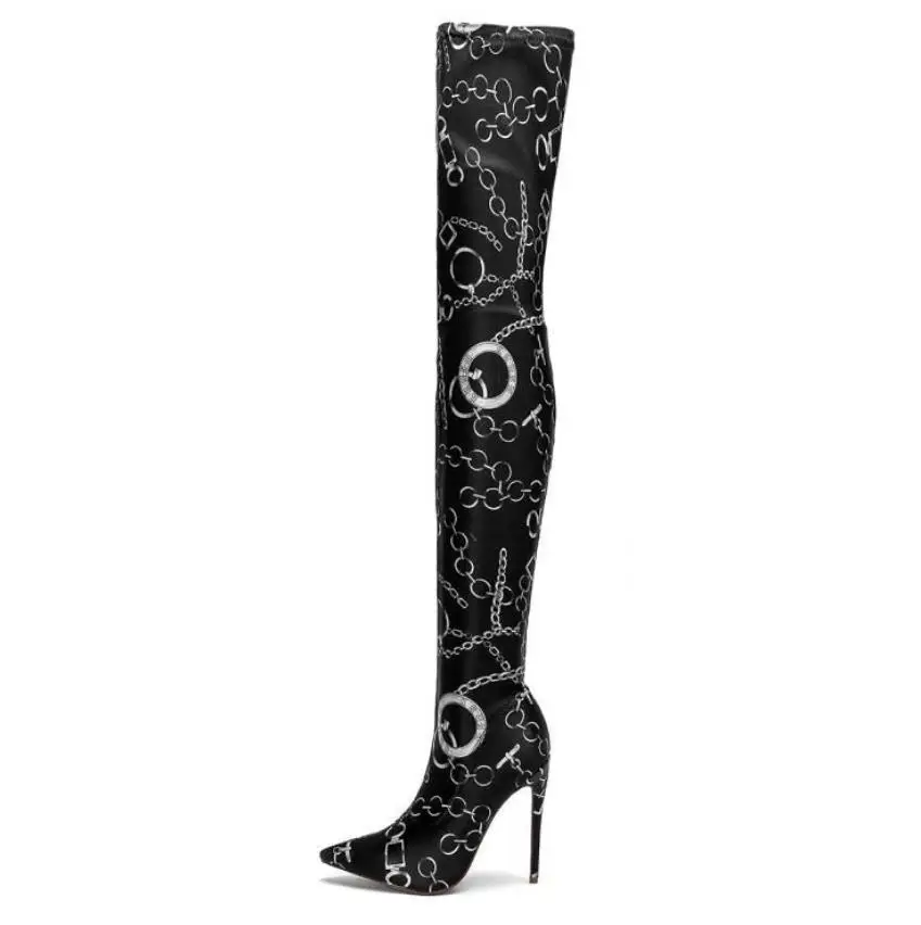 

Autumn and winter European and American fashion pointy and print elastic over the knee boots