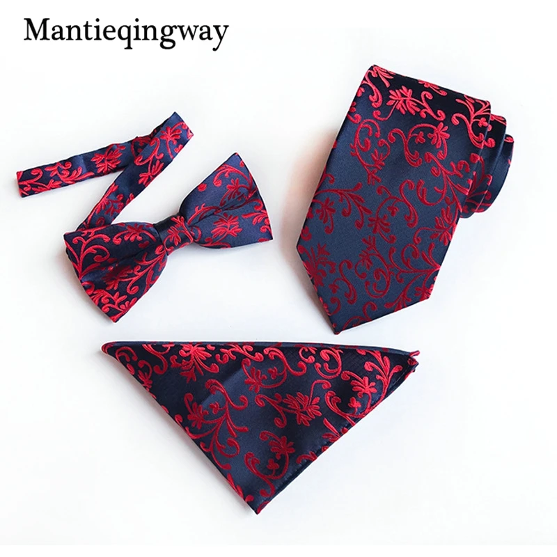 Mantieqingway 8 см Полосатый носовой платок набор галстуков для мужчин полиэстер Пейсли Цветочный галстук с рисунком наборы с платком для свадьбы