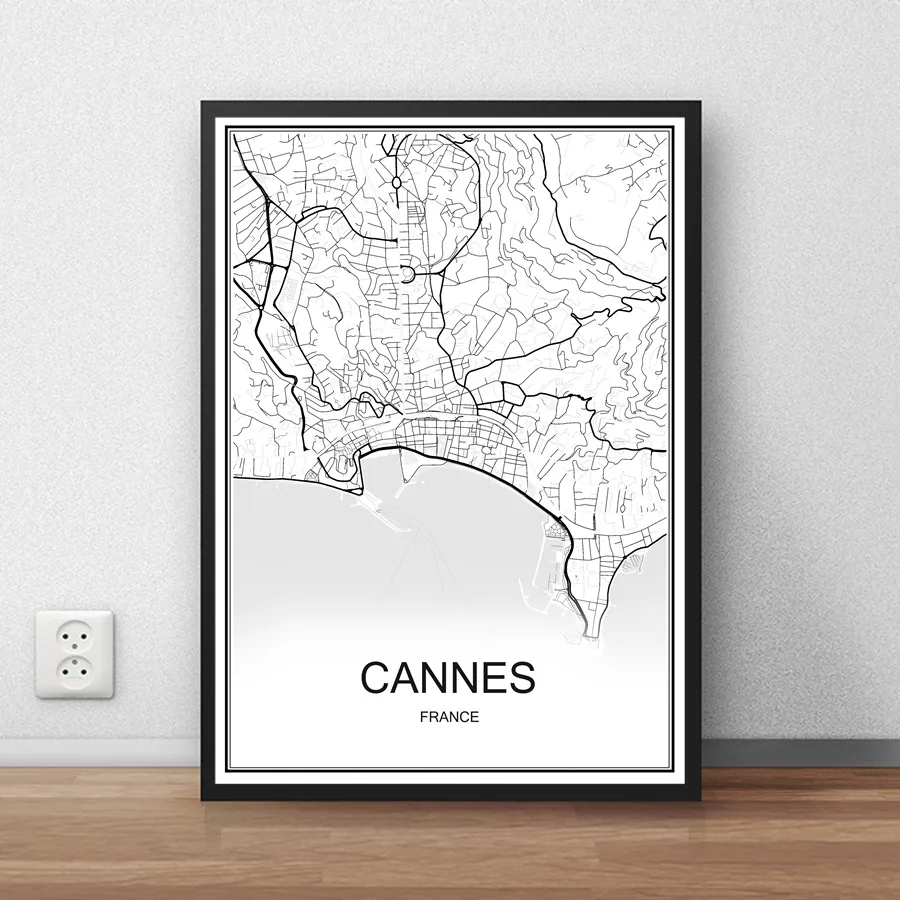 

CANNES France City Street Map Print Poster Abstract Coated Paper Bar Cafe Living Room Home Decoration Wall Sticker 42x30cm