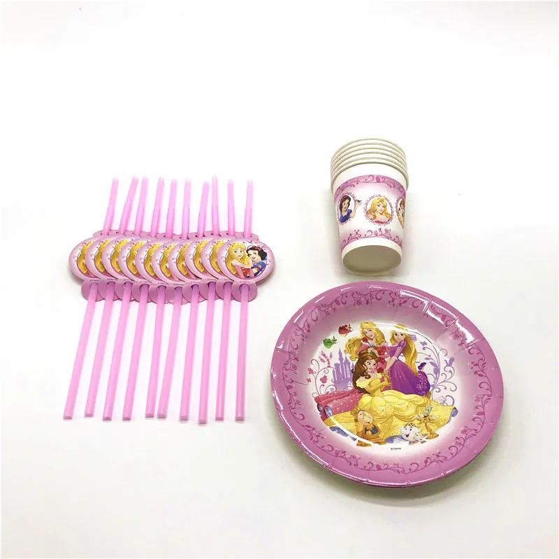 

Disney Six Princess 36Pcs/Lot Paper Cup+Plate+Straw Kid Girl Birthday Party Wedding Event Party Plastic Straw Decoration Supply