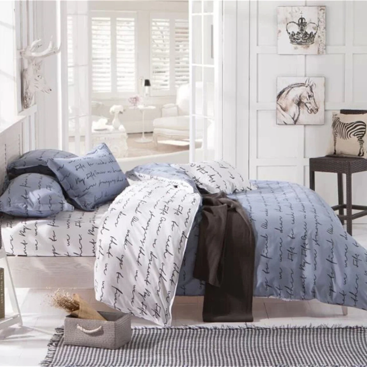 

Letters 4pcs Children's Bed Linen Adult Duvet Cover Bed Sheet Pillow Cover Kids Bedding Set Queen Size