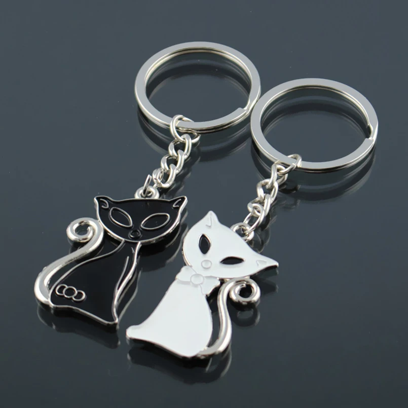 Black and White Cat Shape Key Chain Set Creative Commodity Protector Cute Animal Couple Lovers Gift SP0329 | Украшения и