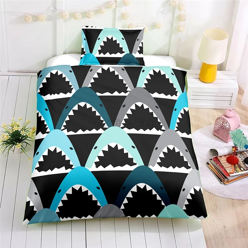 

Cartoon Shark Bedding Set for Adult Kids Gift 2/3pcs Eu Au Us Single Double Twin Queen Size Duvet Cover Set Pillowcases 2018 New