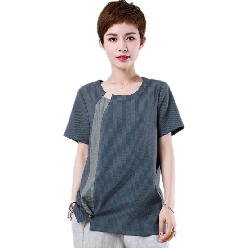 

Summer female t-shirts contrast color patchwork t shirt women plus size 4xl short sleeve tee shirt o neck fashion ladies tops