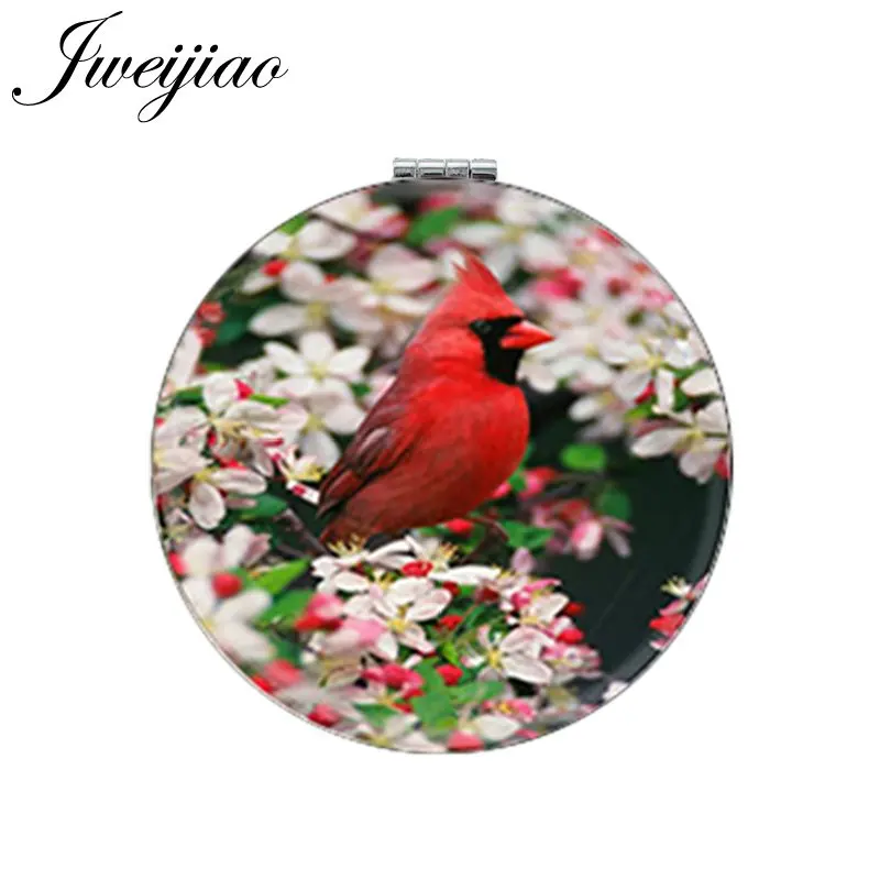 BP01 17 JWEIJIAO художественное изображение птички на ветке круглое зеркало для макияжа из искусственной кожи компактное складное мини-зеркало 1X/2X увеличительное карманное зеркало - Цвет: BP01 17