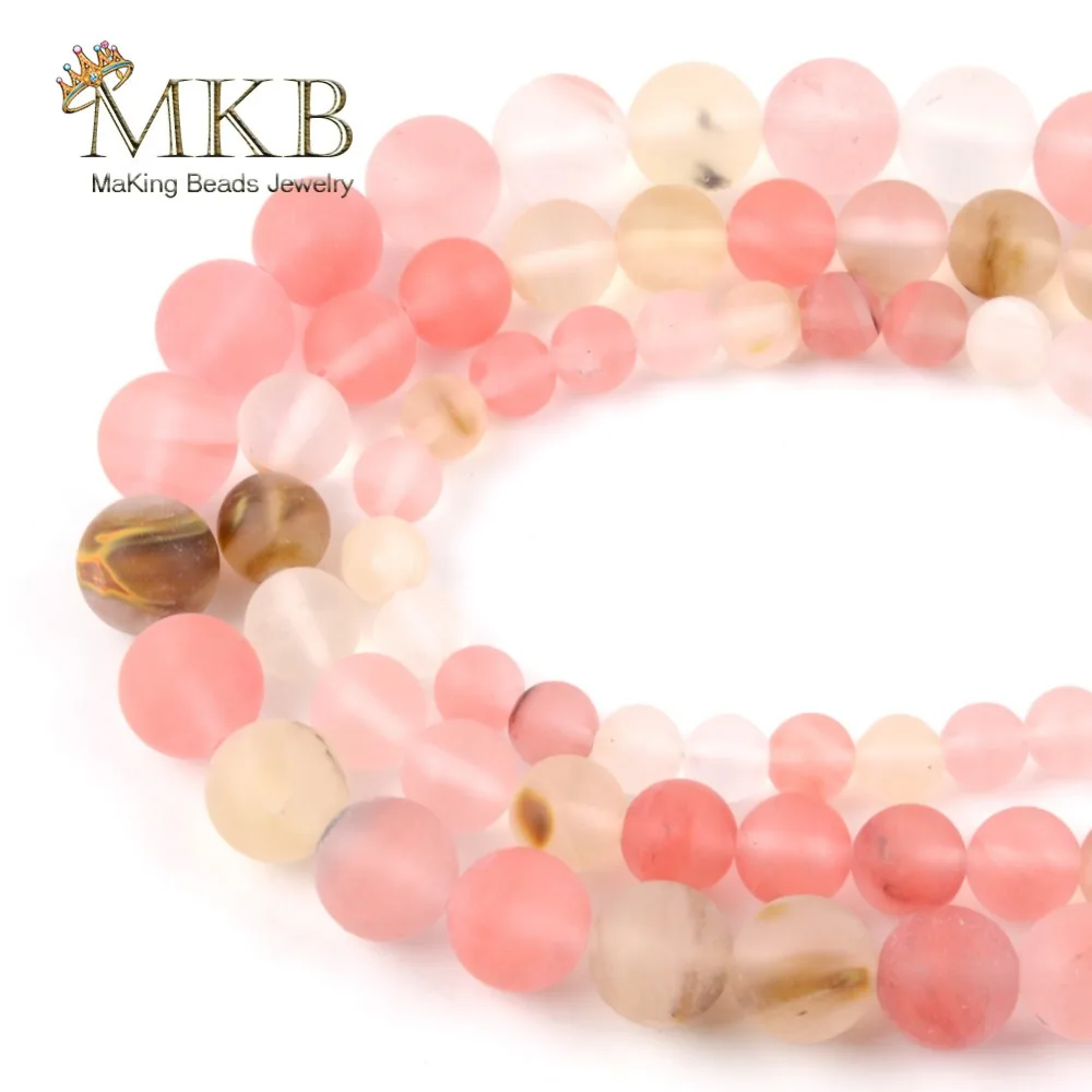 

Natural Stone Dull polish Matte Cherry Quartz Round Beads For Jewelry Making 6/8/10/12mm Diy Loose Beads Accessories Wholesale