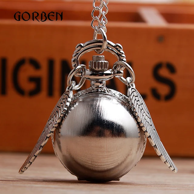 Retro Pocket Watch Vintage Shining Silver Snitch Necklace Chain Pendant Mini Win Retro Pocket Watch Vintage Shining Silver Snitch Necklace Chain Pendant Mini Win