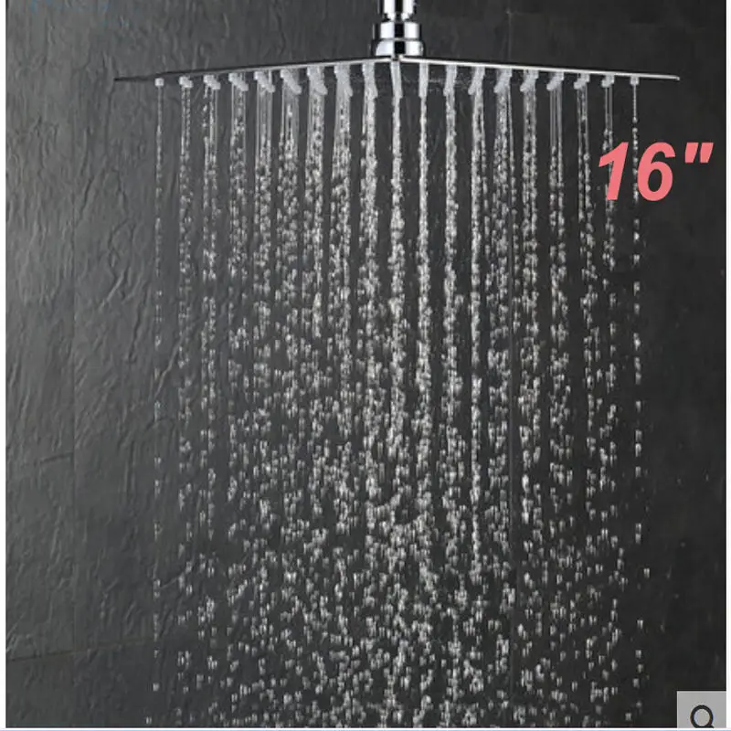 Shower Head 16 Inch Ultra Thin Onyzpily Chrome 304 Stainless Steel Rainfall Shower Square Solid Adjustable Rain Chrome Polished