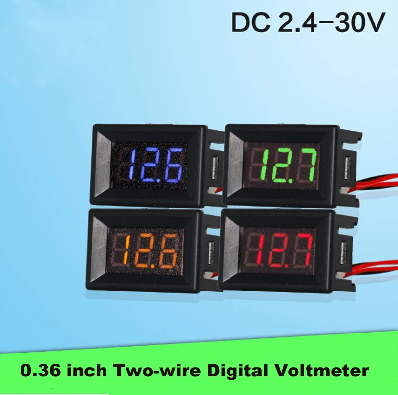 

0.36 inch Two wire DC digital adjustable Digital display Voltmeter DC2.4-30V DC voltmeter head display Bule Red Green Yellow