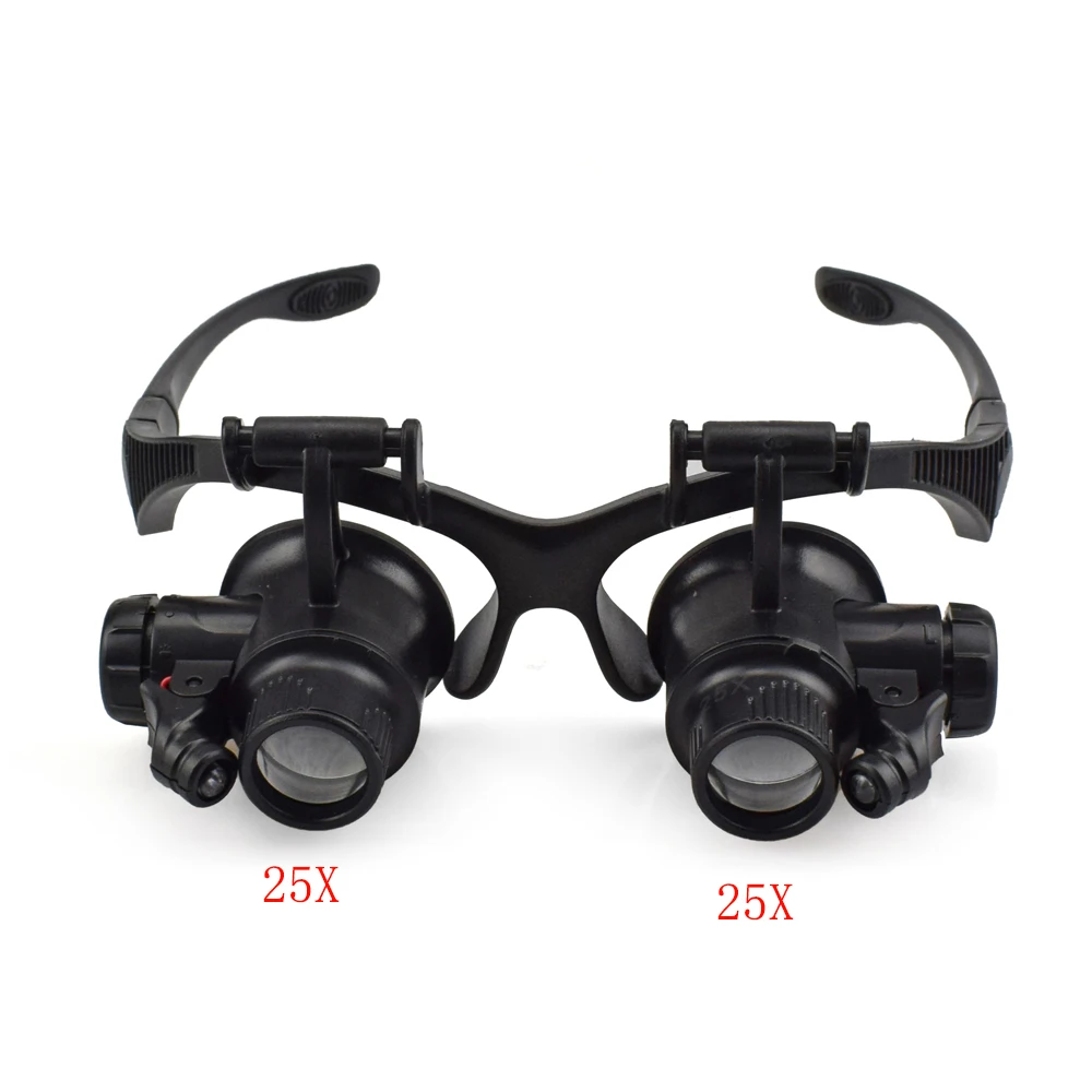 NEWACALOX 10X/15X/20X/25X портативное увеличительное стекло с двойным глазом 2 светодиодный/8 Ювелирные изделия в виде объектива Часовщик лупы очки