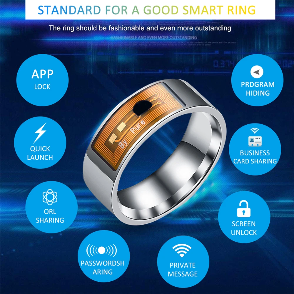 

Multifunction Fashion NFC Wear-resistant Smart Rings for Smart Lock Magic Intelligent Digital Ring Black Finger for Multi-system
