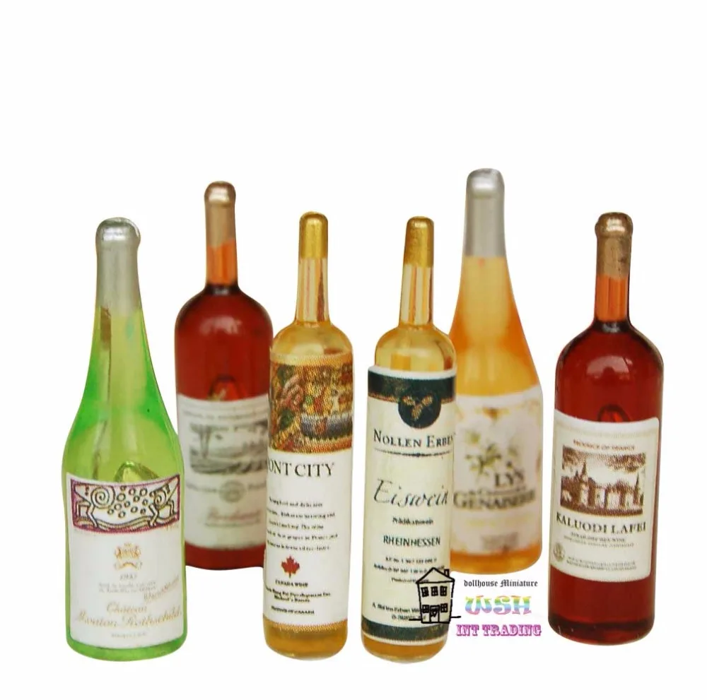 112 Dolls accessory Dollhouse Miniature 6Pcs Colorful Wine Bottles Classic Toys for Kids Child