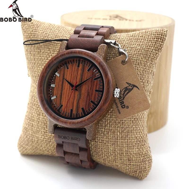 BOBO BIRD Men Ebony Wooden Quartz Watches Mens Top Brand Luxury Full Wood Band clock in Gift Box relogio masculino custom logo