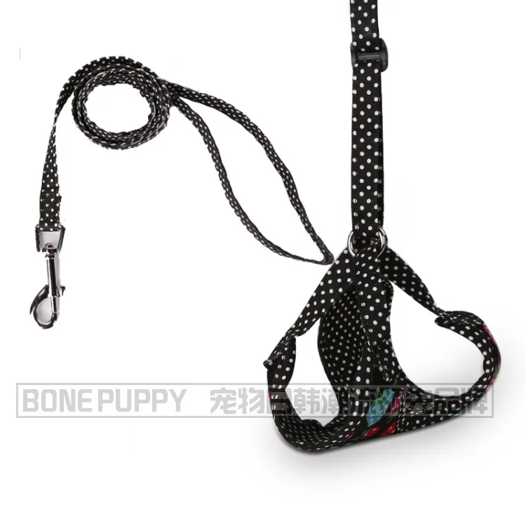 BONEPUPPY мягкий хлопок Клубника Дизайн Pet Поводок для прогулок жгут щенка шлейка для кошек набор - Цвет: Black