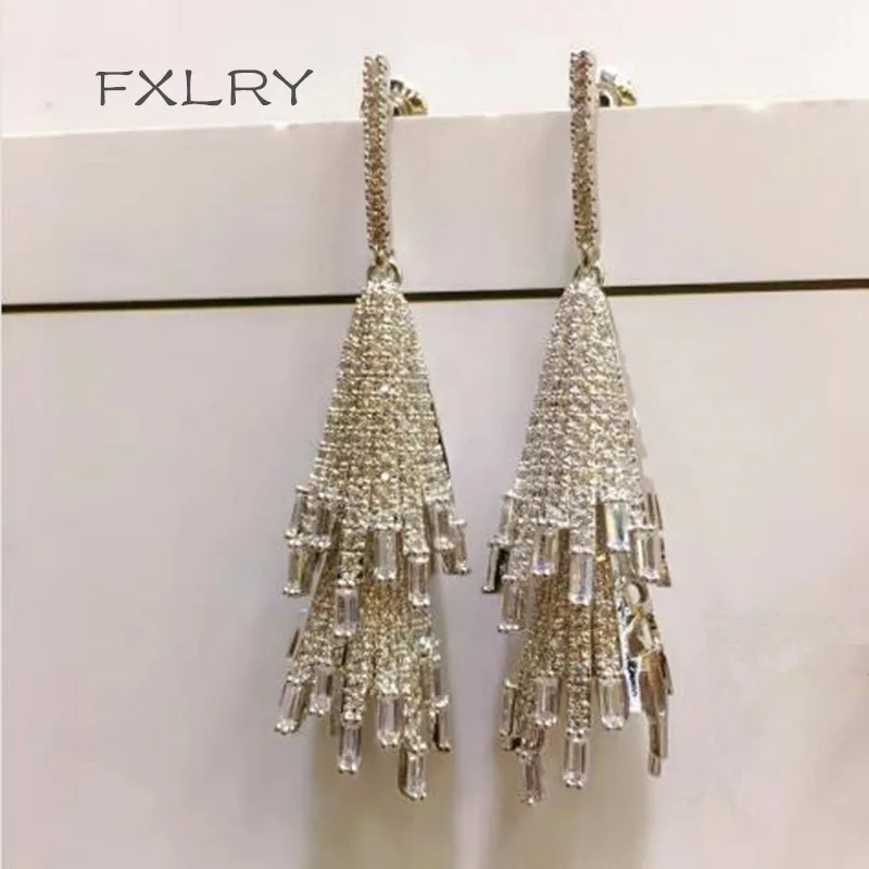 

FXLRY NEW personality Fashion White / Colored Color Cubic Zirconia Irregular geometric earrings For Women Jewelry