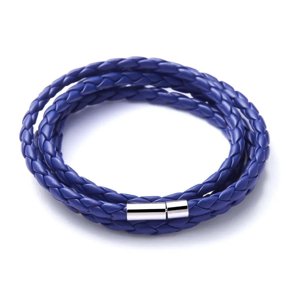 

Punk Retro Wrap Long Leather Braided Bracelet Men Bangles Black Blue Sporty Chain Male Charm Bracelet 4 Layers