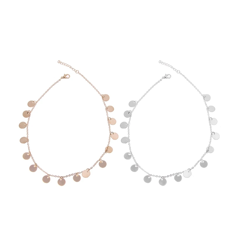 

Minimalist Boho Gold Tone Coin Sequin Choker Discs Chain Thin Necklace For Women