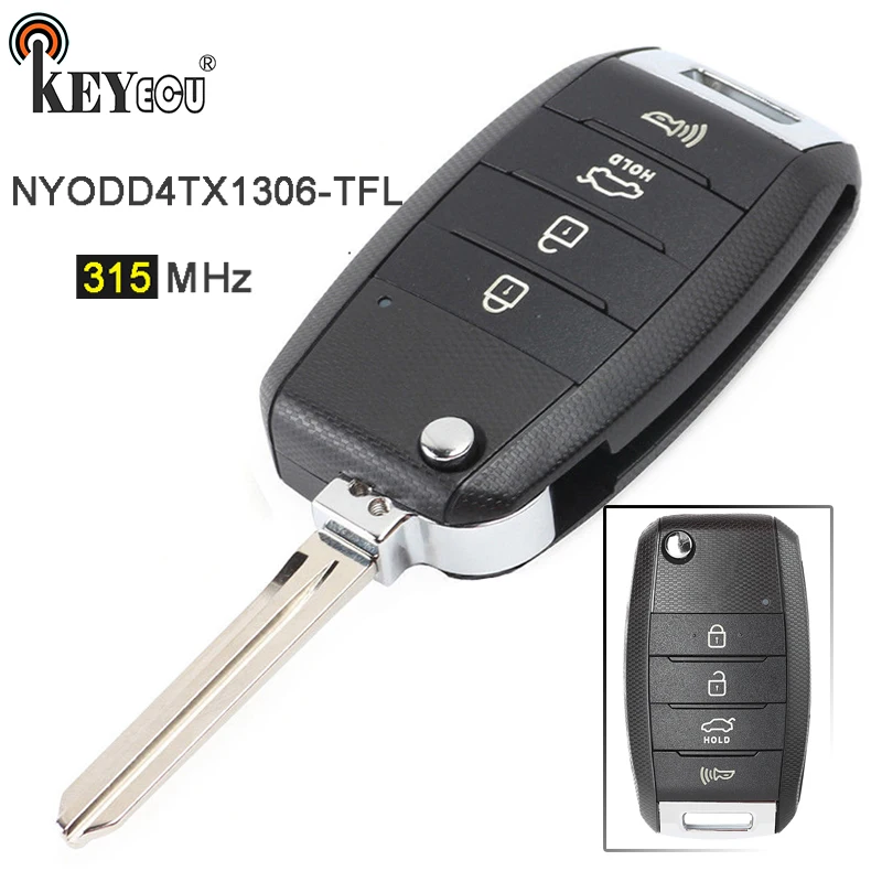 KEYECU 315 МГц FCC: NYODD4TX1306 TFL сменный Складной флип накопитель с 4 кнопками для Kia Sportage 2014
