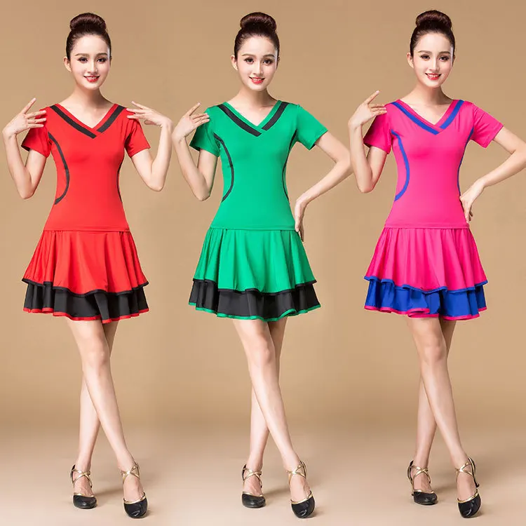 

New suit female summer short-sleeved dance costume performance female adult Latin dance skirt