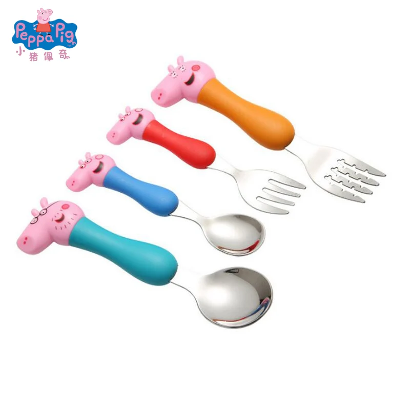 

1-4 pcs/set Peppa Pig Tableware Spoon Cross Fork Soup Spoon Set Dining Lunch George Action Figures Toys Children Gift