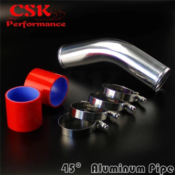 

45 Degree 76mm 3" Aluminum Intercooler Piping pipe Tube hose + Silicone hose w/ T-clamps