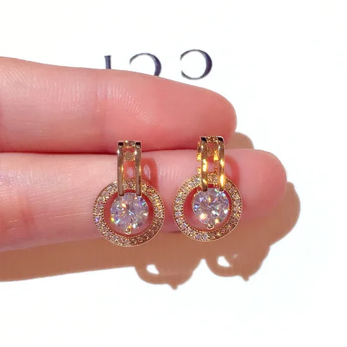 

Korean Silver Needle Earrings Fashionable Flash Water Drill Circular Temperament Earrings small crystal earrings