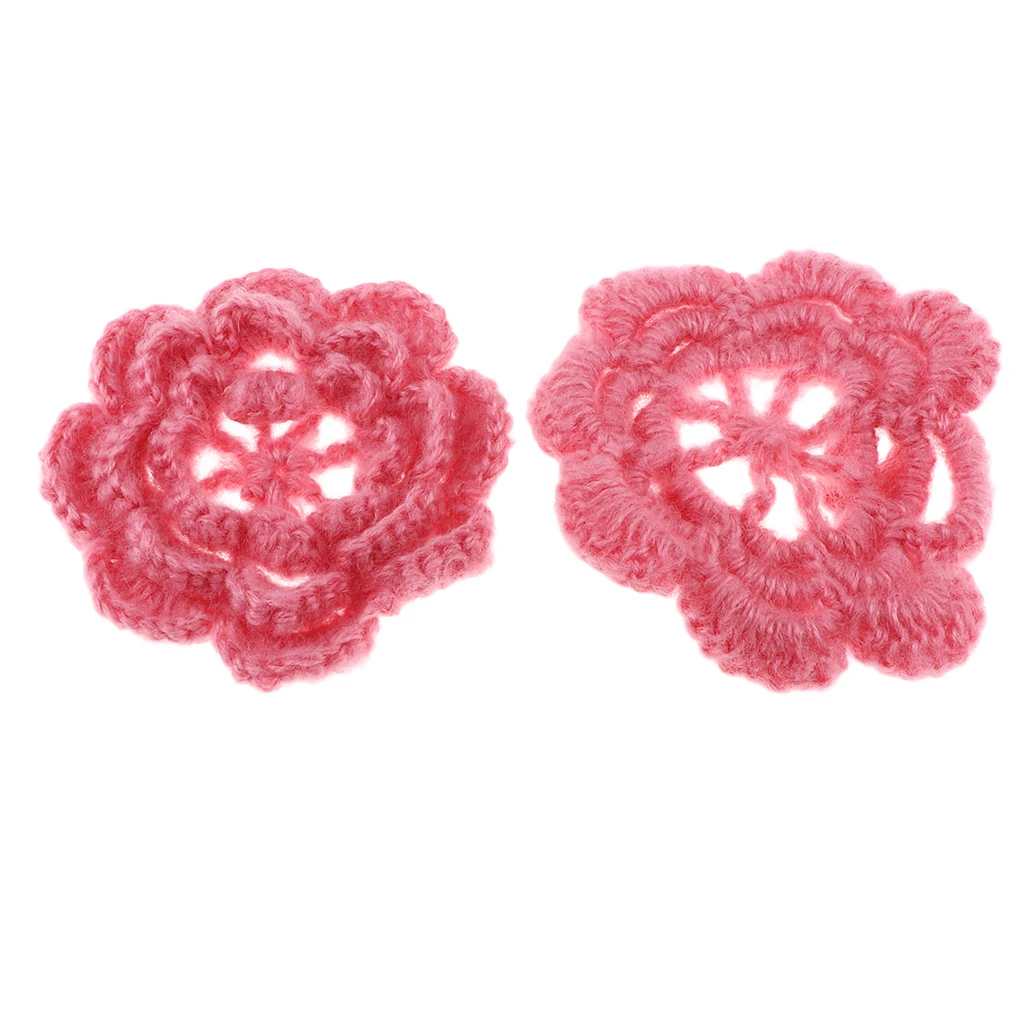 2Pcs Handmade Large Crochet Flowers Crafts Embellishment Applique DIY
