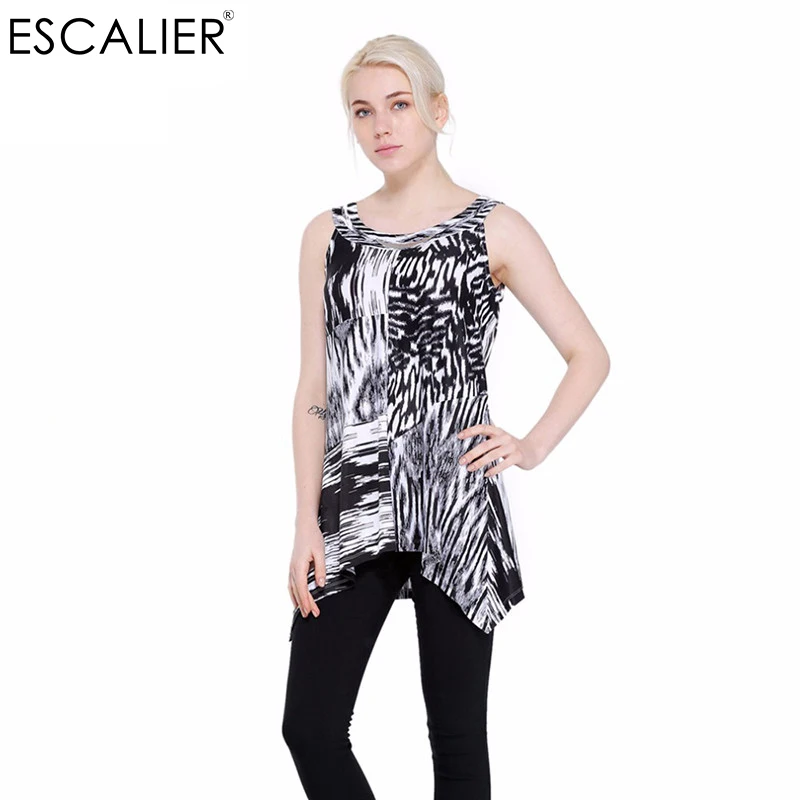 

Escalier Fashion Lace Chiffon Cotton Women's T-shirt Sleeveless Irregular Print T-shirt Tunic Tops O-Neck Womens T-shirts