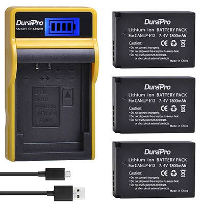 DuraPro 2x1800 mAh LP-E12 LPE12 LP E12 Аккумулятор для камеры+ ЖК-Зарядное устройство USB для Canon M 100D Kiss X7 Rebel SL1 EOS M10 DSLR камеры - Цвет: 3 Battery Set