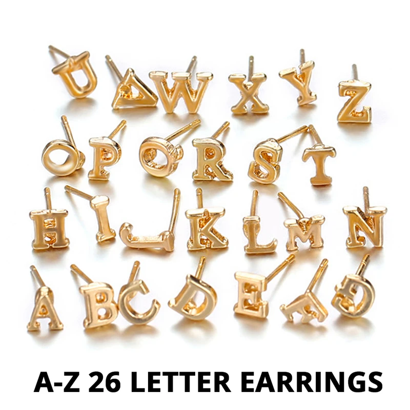 17KM-Fashion-Punk-A-Z-26-Letter-Earrings-For-Women-Girls-Kids-New-Brincos-Gold-Color