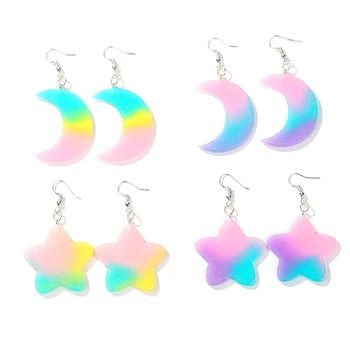 

1pair Fashion Craft Gradient Star,Heart and Moon Drop Earrings Resin earring for Birthday Gift Child Girls Teens Jewelry