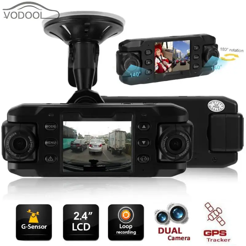 

VODOOL 2.4" Car DVR Camera Rotary Dual Lens Driving Digital Video Recorder Dash Cam G-sensor GPS Logger Auto Dashcam Camcorder