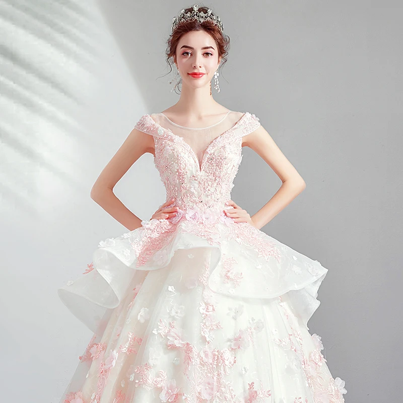 Vestidos de 15 бальные платья цвета слоновой кости, розовые кружевные аппликации, бальное платье с цветочным рисунком, рукава-крылышки, бисерный халат с оборками
