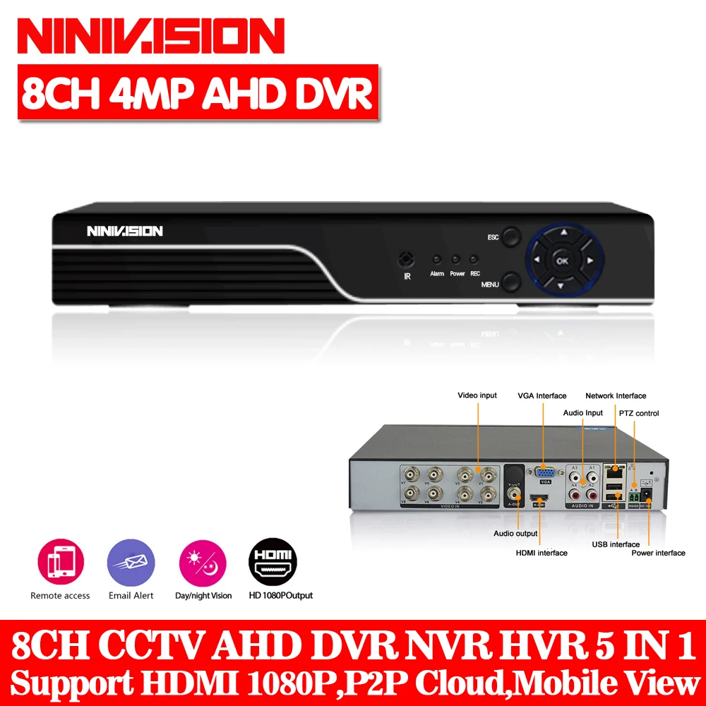 5 IN 1 4MP AHD DVR NVR XVR CCTV 4Ch 8Ch 1080P 3MP 5MP Hybrid Security DVR Recorder Camera Onvif RS485 Coxial Control P2P Cloud 5 IN 1 4MP AHD DVR NVR XVR CCTV 4Ch 8Ch 1080P 3MP 5MP Hybrid Security DVR Recorder Camera Onvif RS485 Coxial Control P2P Cloud