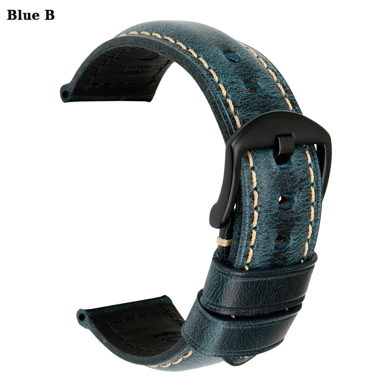 MAIKES аксессуары для часов 20 мм 22 мм 24 мм 26 мм ремешок для часов коричневый кожаный ремешок винтажный масляный воск кожаный ремешок для Panerai - Цвет ремешка: Blue B