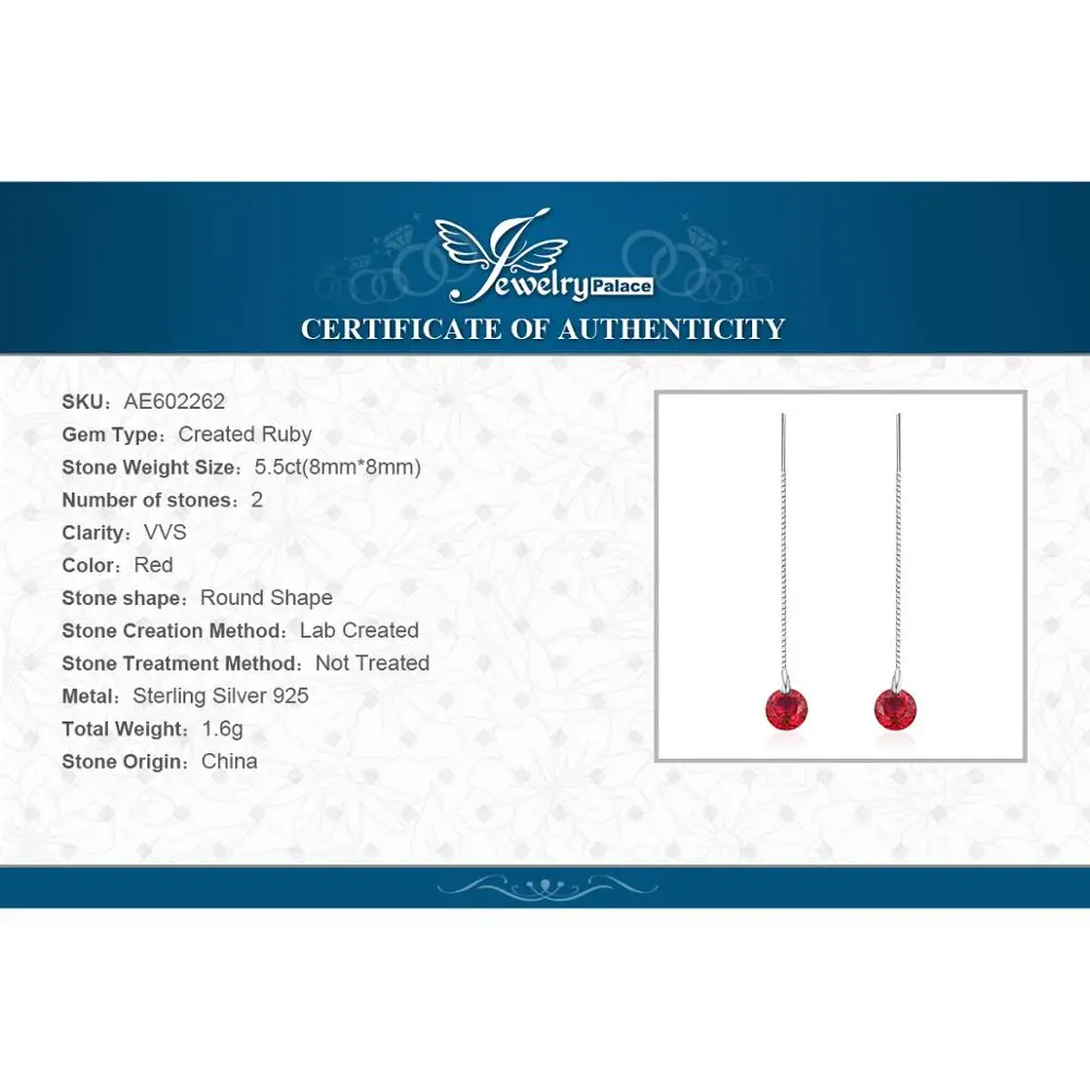 Jewelrypalace модные 5.59ct круглый СОЗДАН RUBY нити Серьги 925 серебро Красивые ювелирные изделия праздничное длинное Серьги для Для женщин